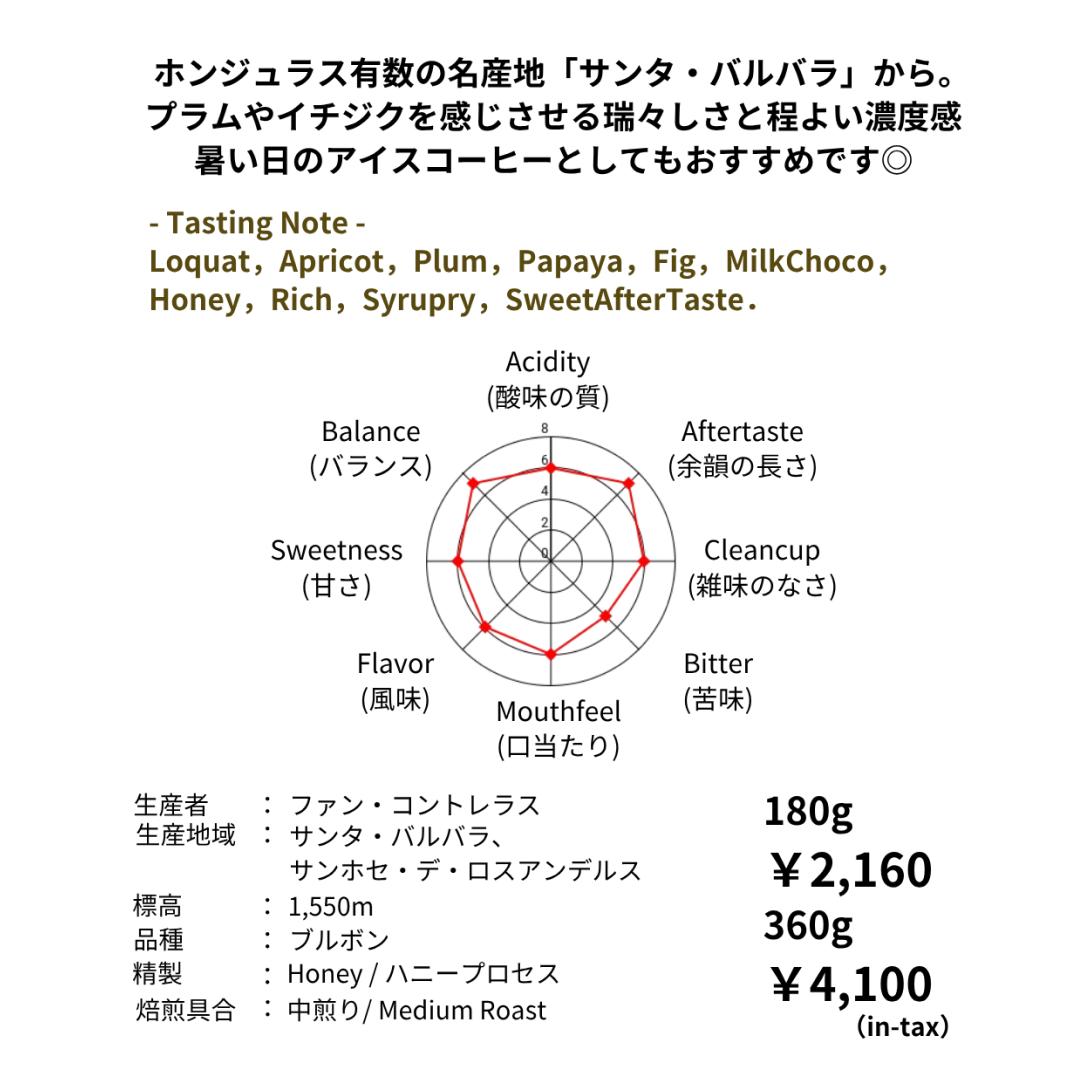 7/19 NEW RELEASE ホンジュラス　サンタバルバラ　エル・シプレス農園 / ブルボン ハニー